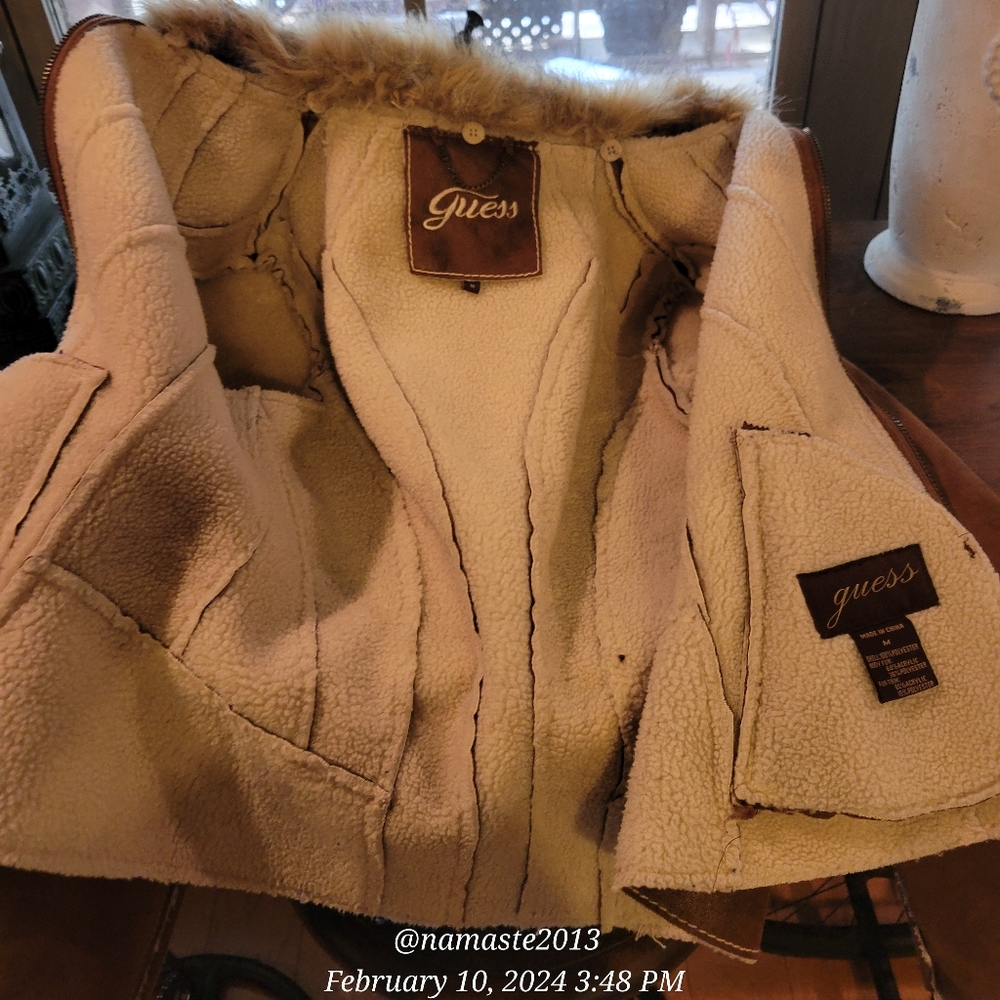 Guess Faux Leather Faux Fur Removable Collar Faux Shearling Western Designer 720 - Picture 6 of 15